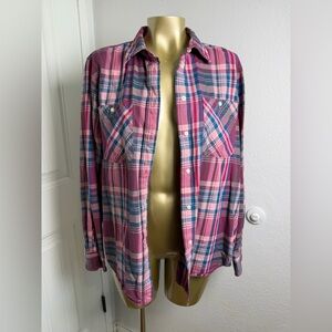 Ralph Lauren plaid cotton button-up shirt in pink and blue L